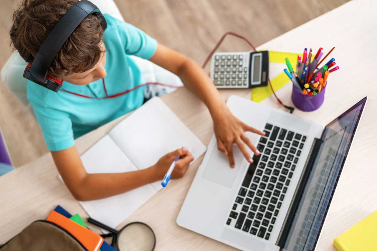 Student learning his subjects online