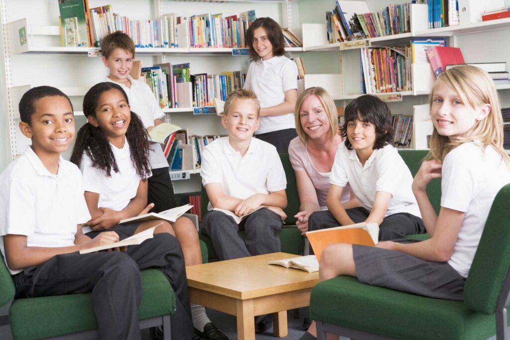 Pupils Sat In School Library
